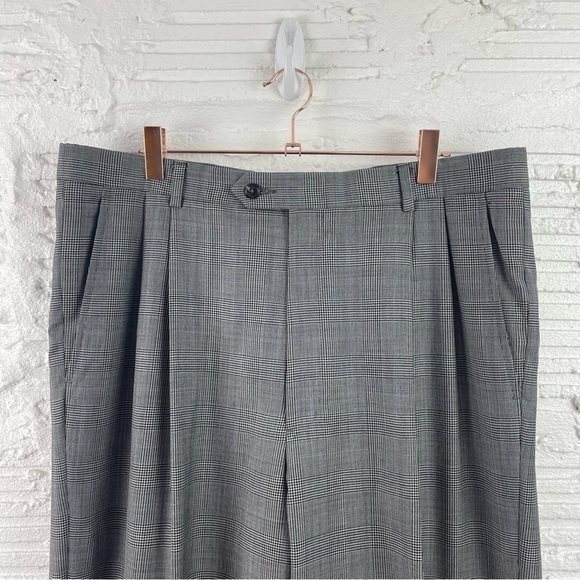 Hart Schaffner Marx Pleated Cuffed Suit Pants Gray Glen Plaid Waist 36 - Picture 2 of 11